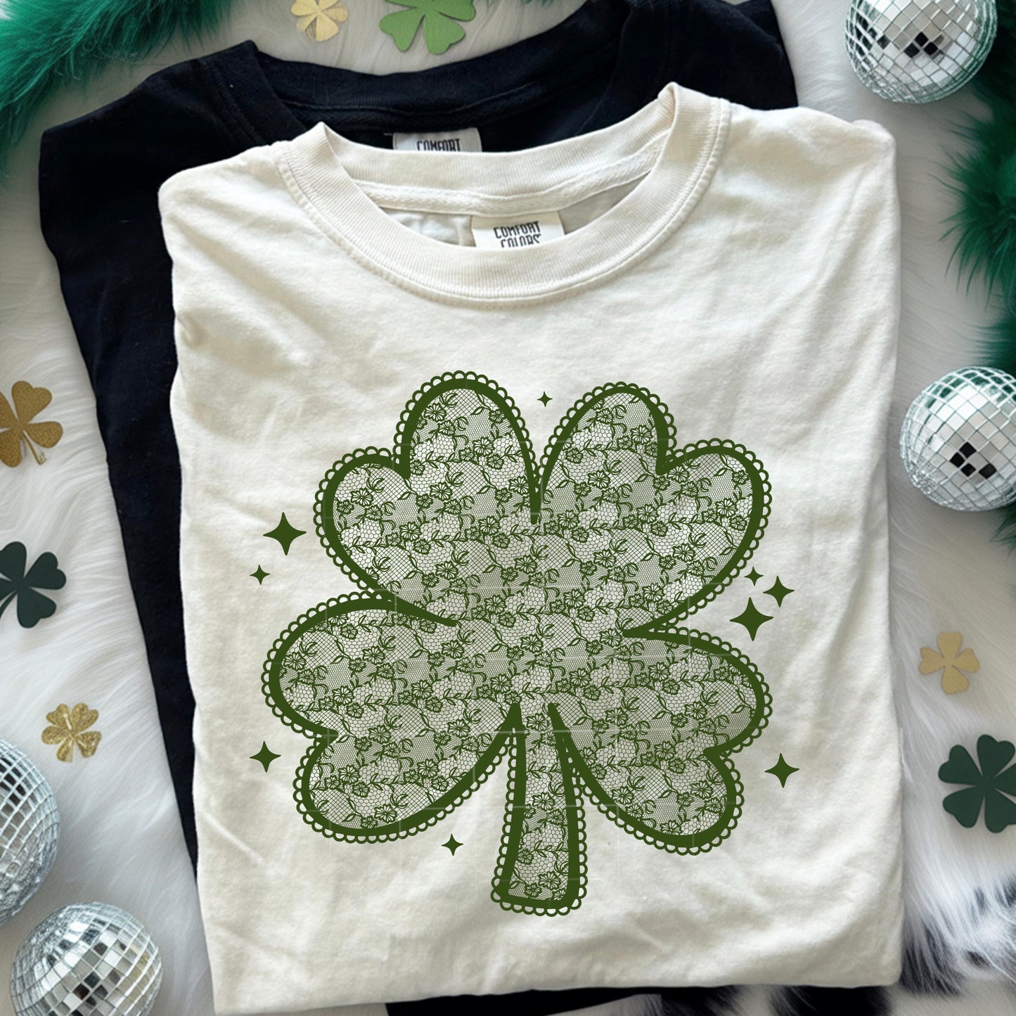 Green Lace Shamrock Single Color-Ready to Press Transfer