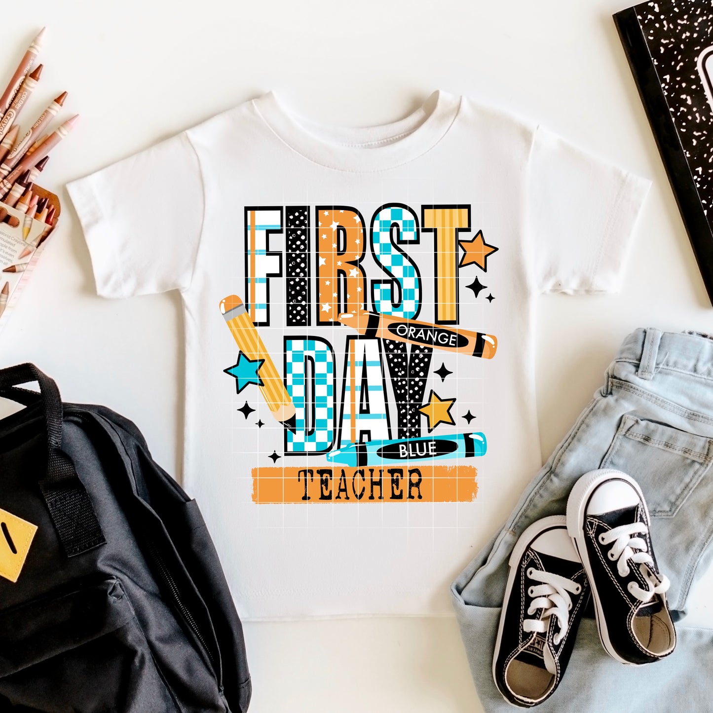 Teacher First Day Blue-Ready to Press Transfer