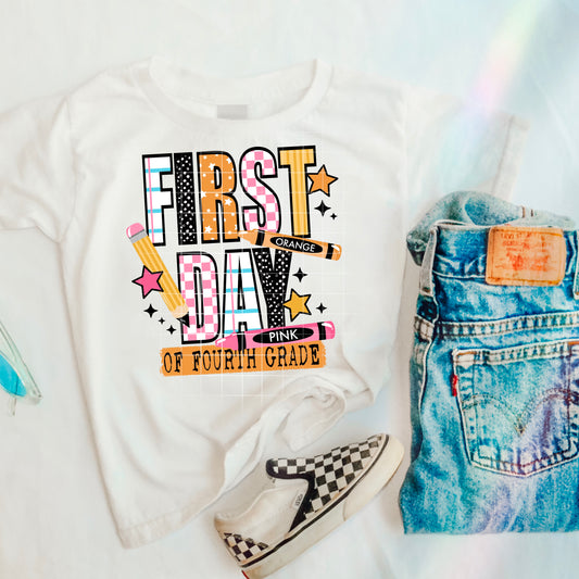 4Th Grade First Day Pink-Ready to Press Transfer