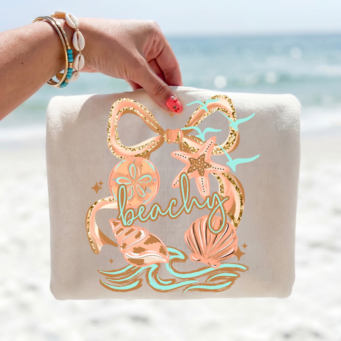 Beachy Bow and Shells-Ready to Press Transfer