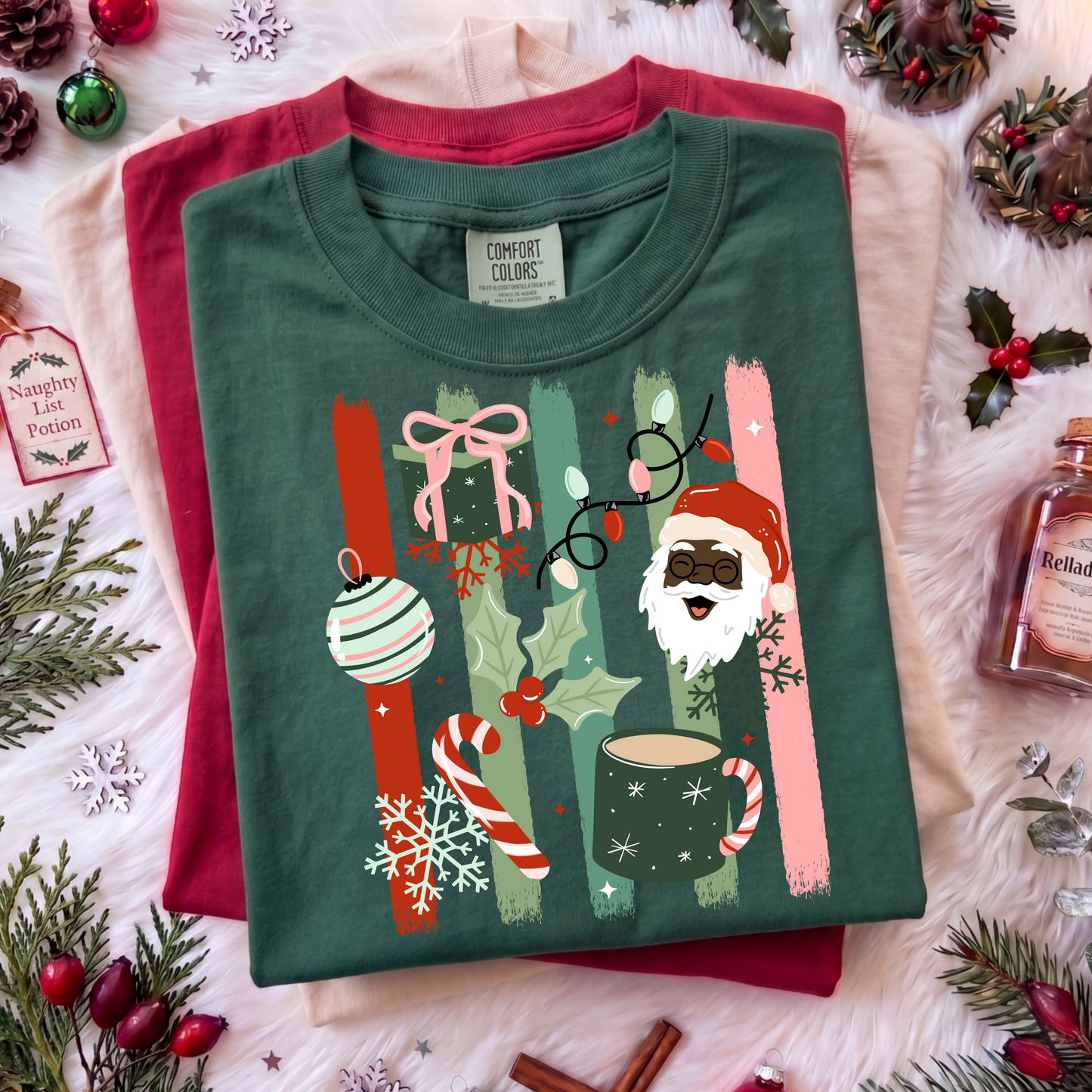 Santa Gift dark skin Stripes-Ready to Press Transfer