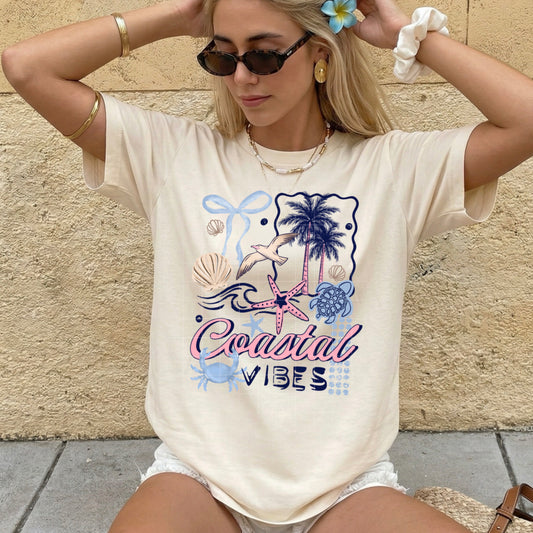 Coastal Vibes Navy and Pink-Ready to Press Transfer