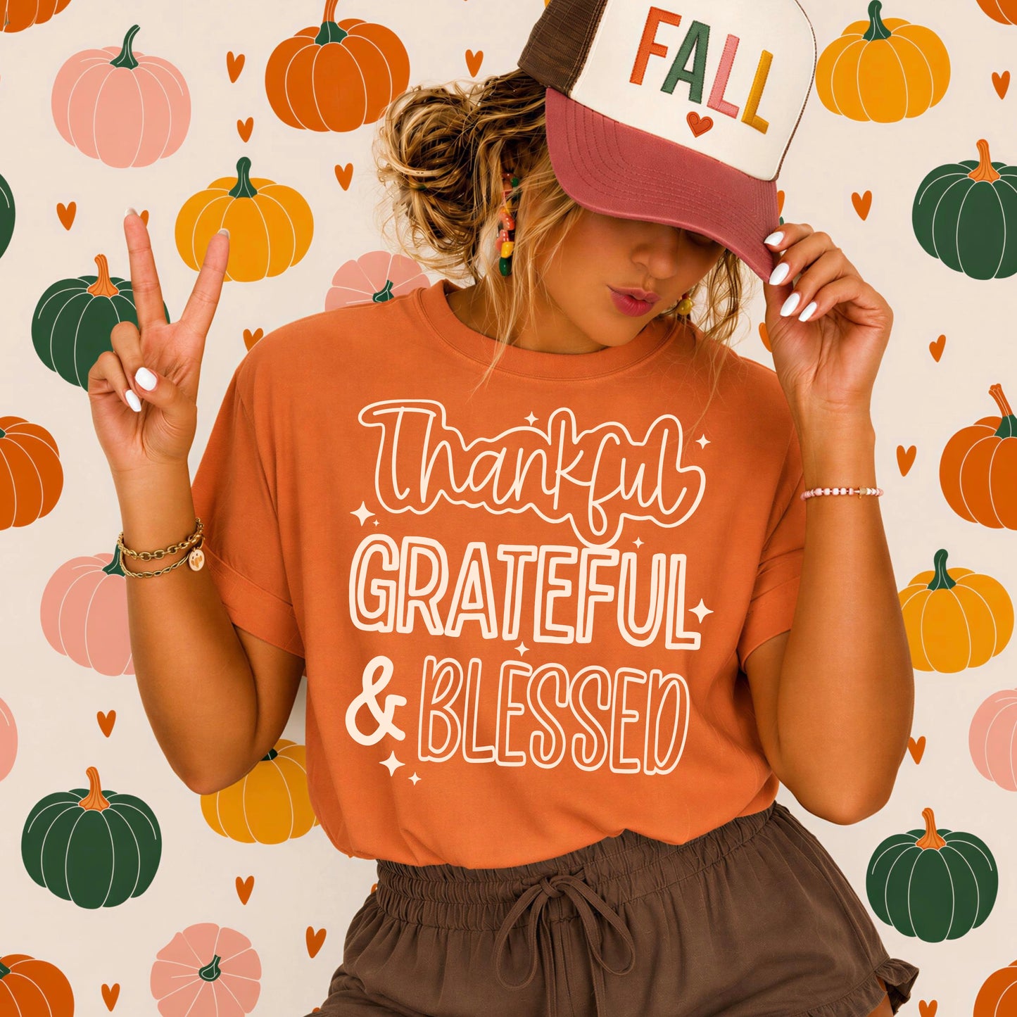 Thankful Grateful Blessed Tan outline-Ready to Press Transfer