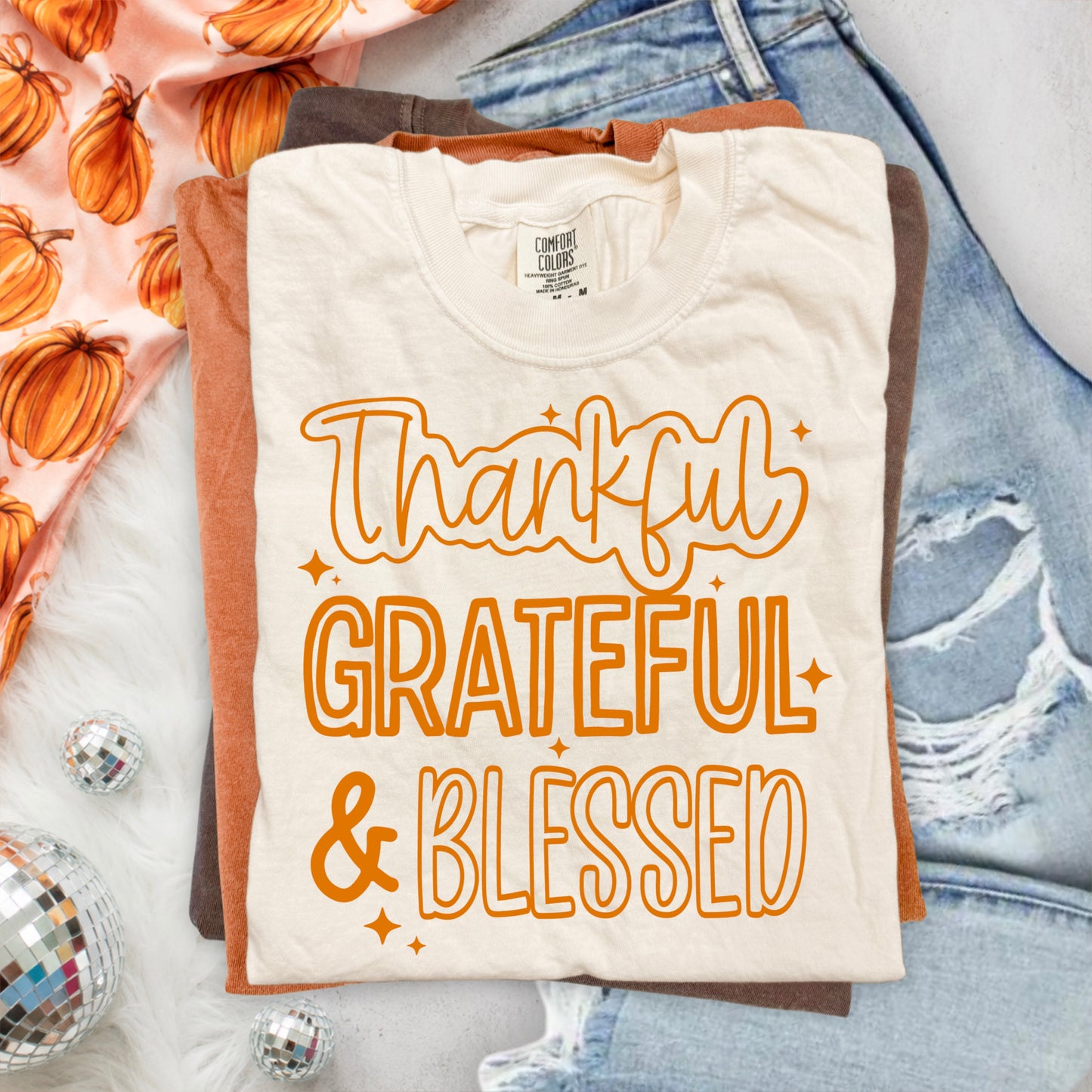 Thankful Grateful Blessed outline-Ready to Press Transfer