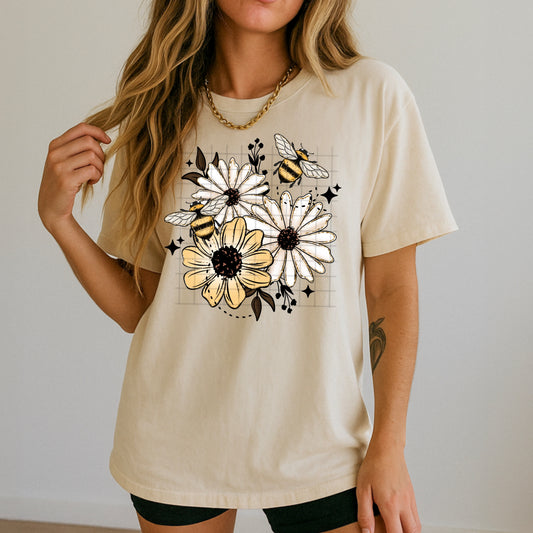 Floral Bees-Ready to Press Transfer