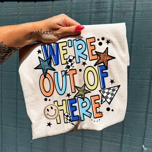 We're Out Of Here Blue-Ready to Press Transfer