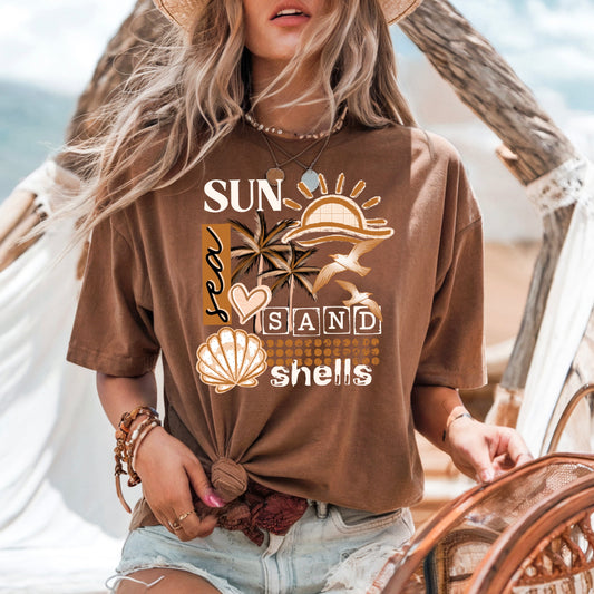 Sun Sand Sea Shells White-Ready to Press Transfer