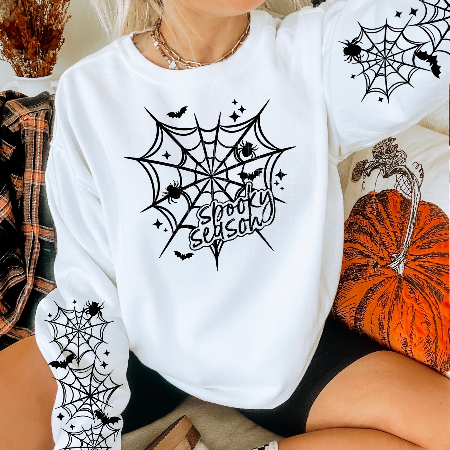 Spooky Season Heart Web Single Color-Ready to Press Transfer