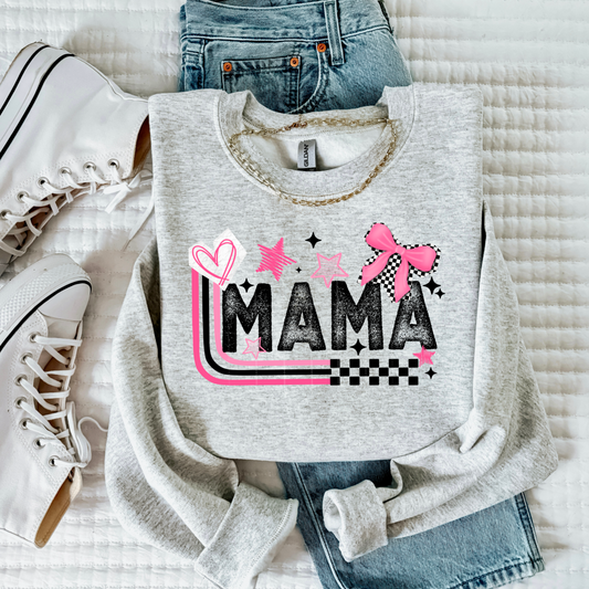 Mama Pink Stars Black Text-Ready to Press Transfer