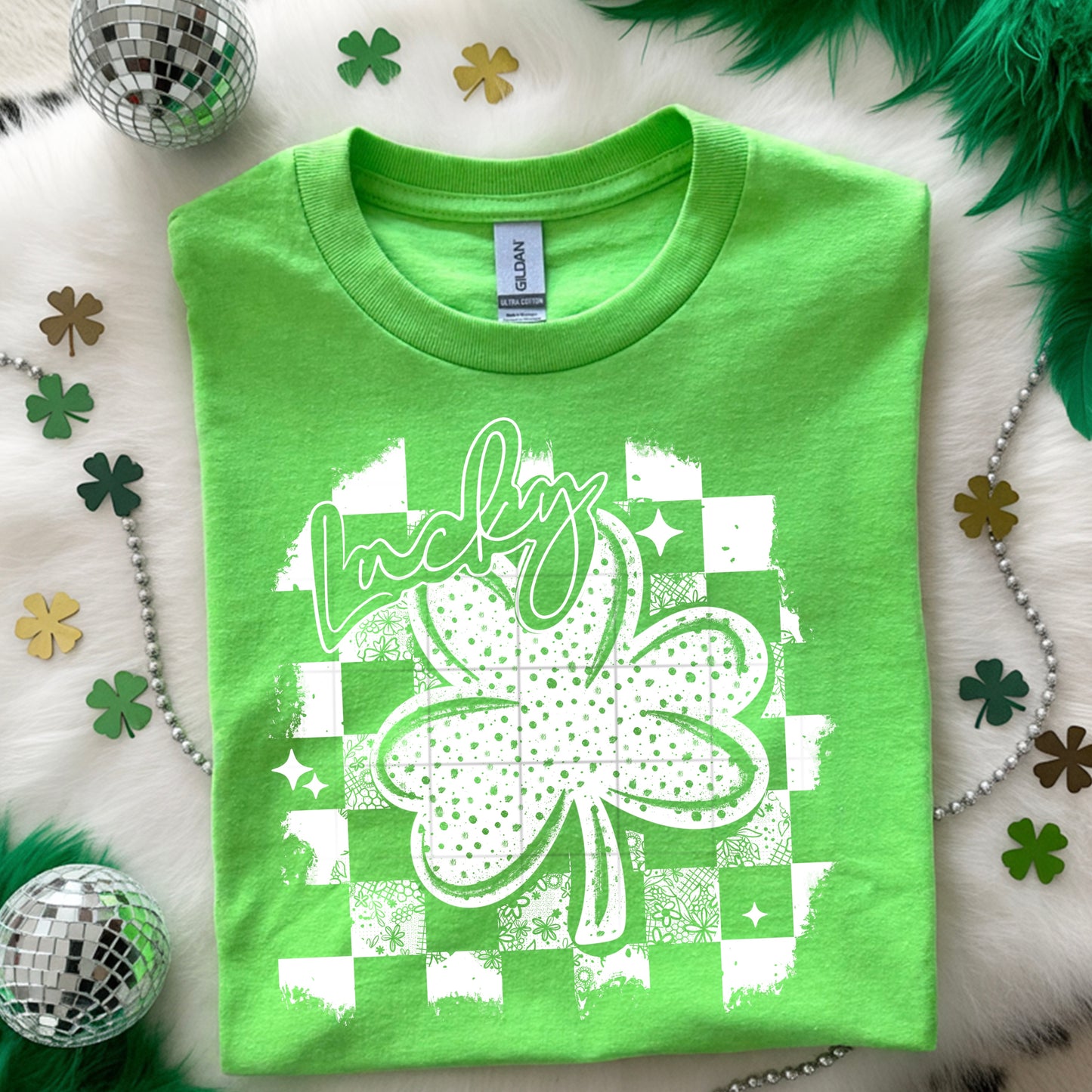 Lucky Distressed White-Ready to Press Transfer