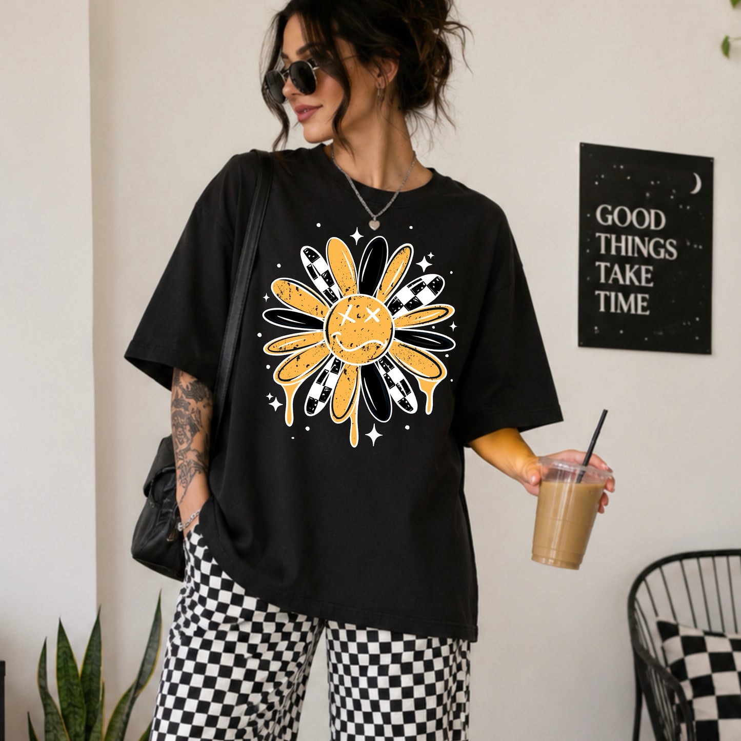 Drippy Checker Flower White-Ready to Press Transfer