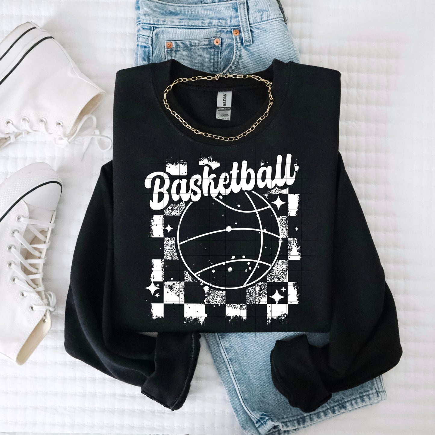 Basketball Distressed Single Color White-Ready to Press Transfer