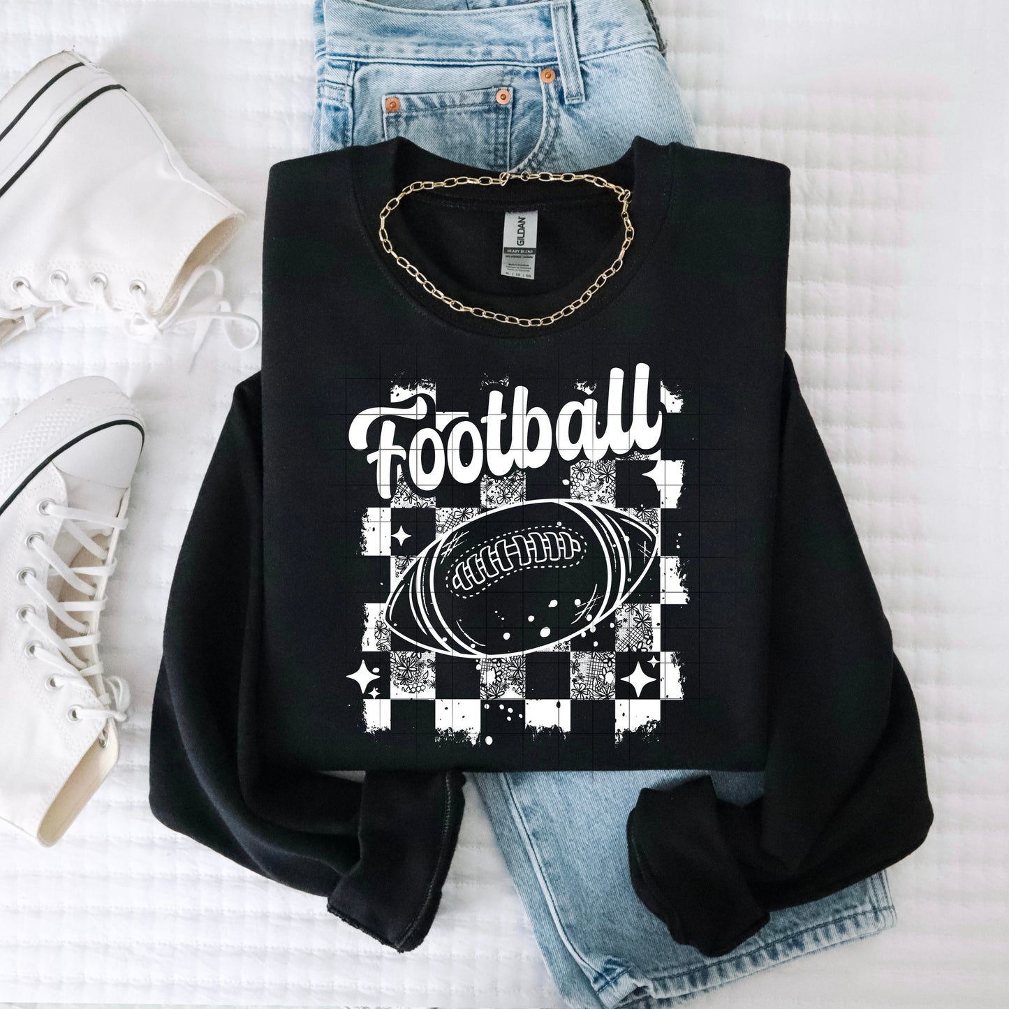 Football Distressed Single Color White-Ready to Press Transfer