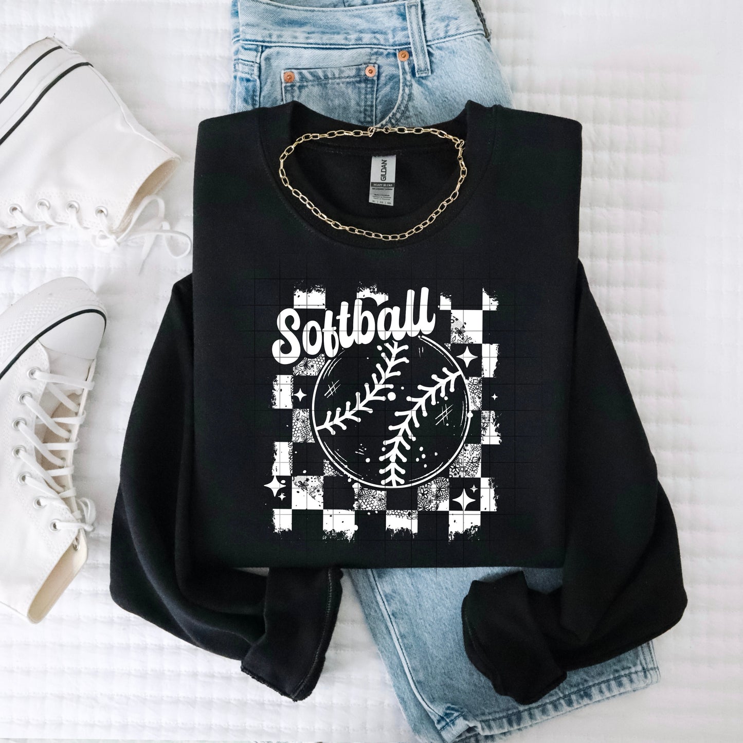 Softball Distressed Single Color White-Ready to Press Transfer