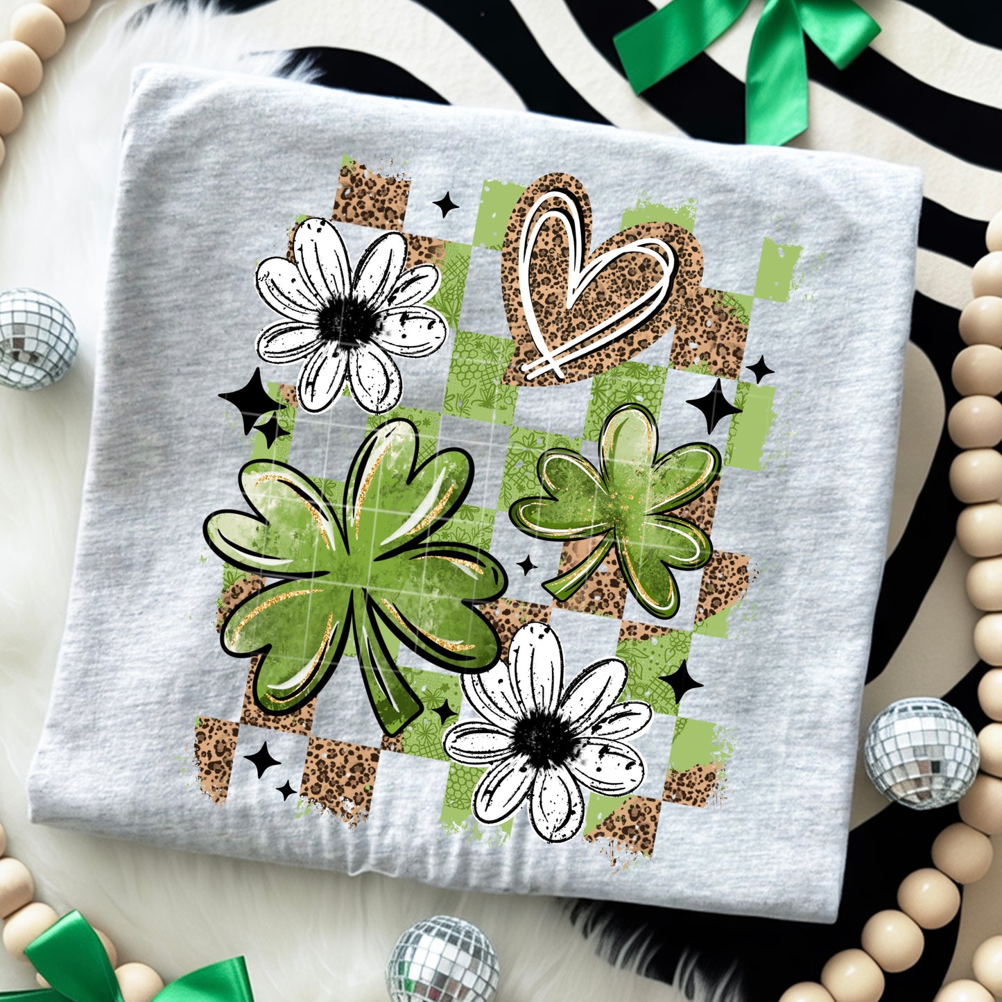 Leopard Shamrock Checker-Ready to Press Transfer