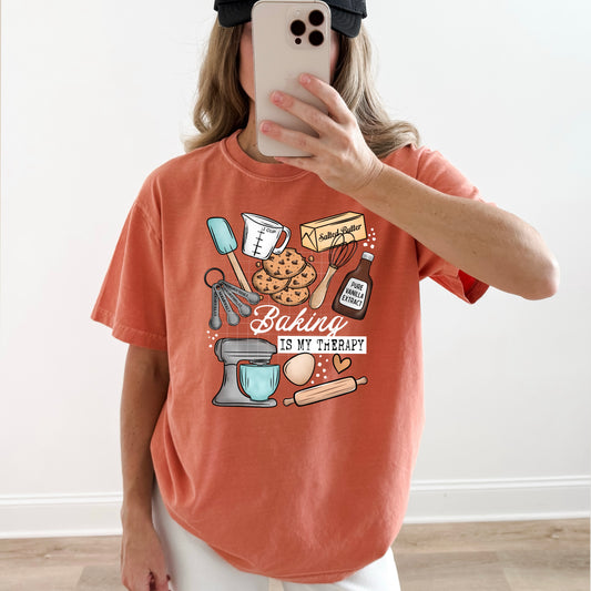 Baking Is My Therapy White Text-Ready to Press Transfer