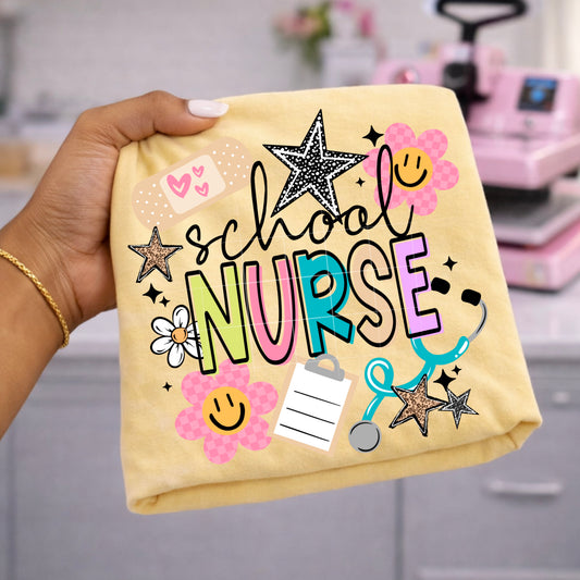 School Nurse Happy Flowers-Ready to Press Transfer