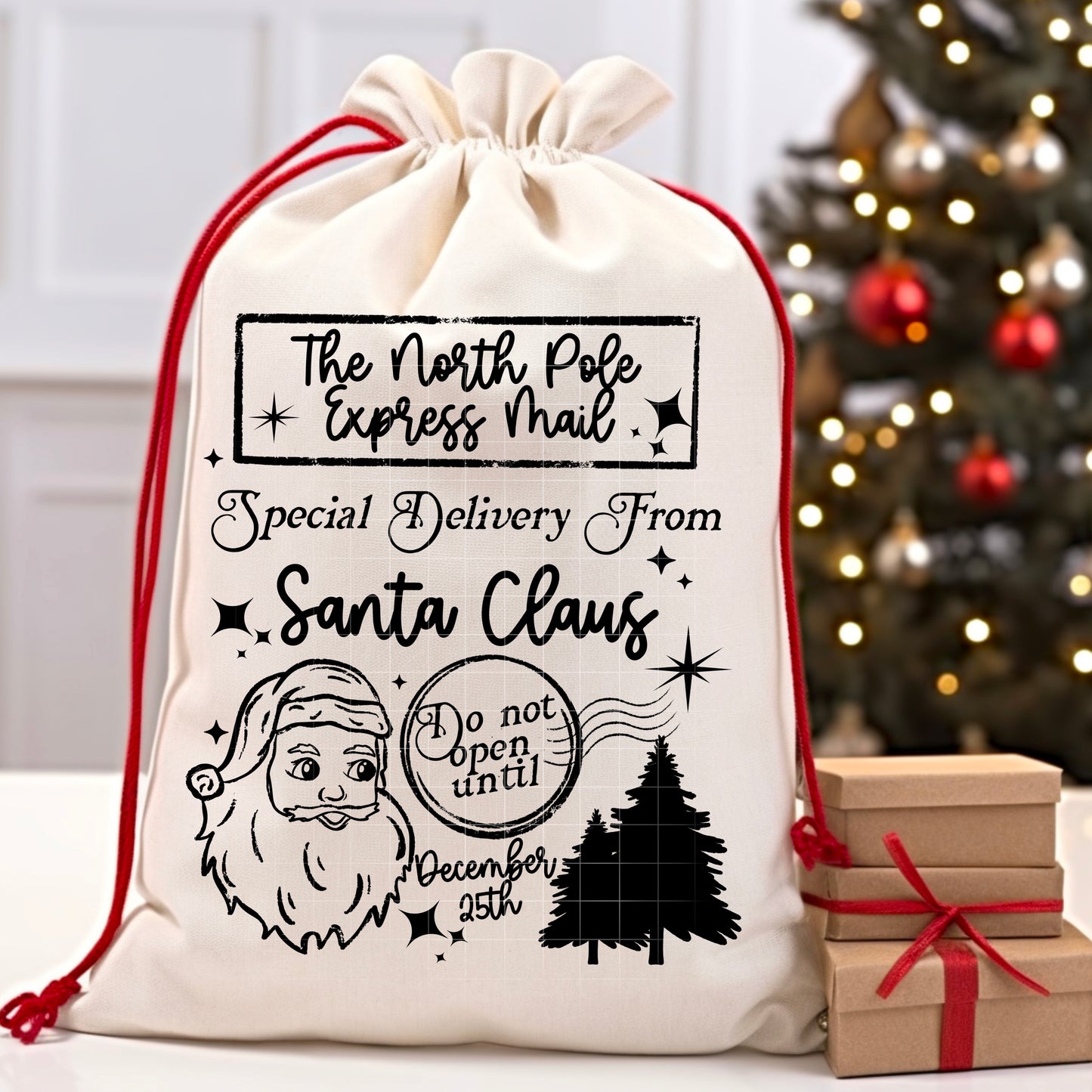 North Pole Express Mail Santa Sack Single Color-Ready to Press Transfer