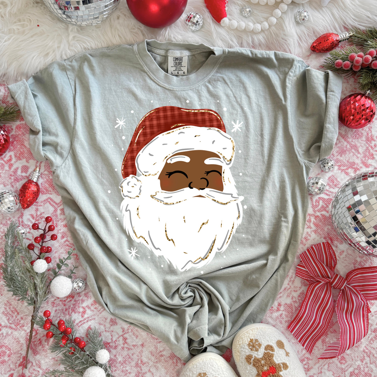 Plaid Santa Darker Skin Tone-Ready to Press Transfer