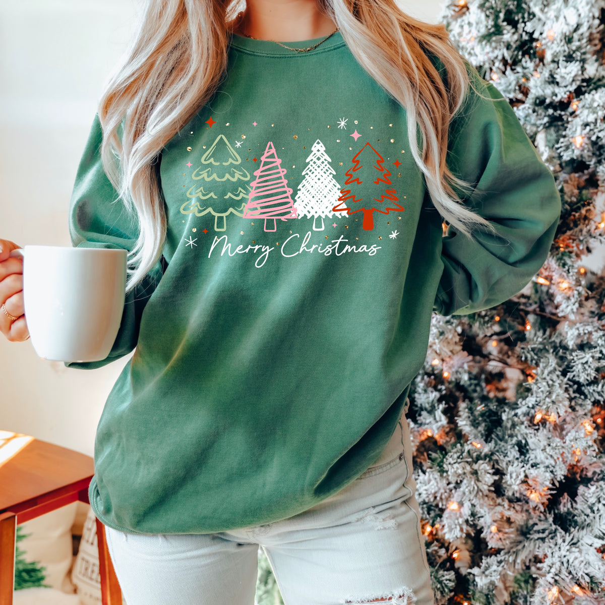 Merry Christmas Trees White-Ready to Press Transfer