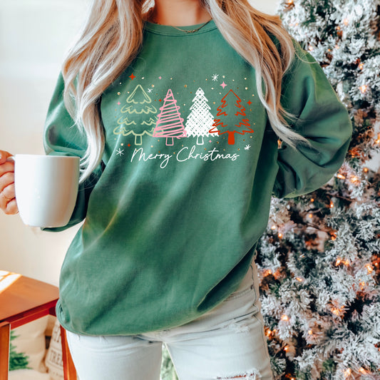Merry Christmas Trees White-Ready to Press Transfer