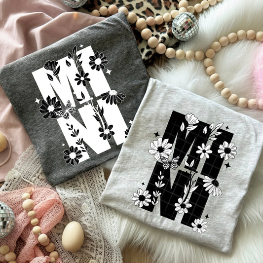 Mini B&W Florals Black-Ready to Press Transfer