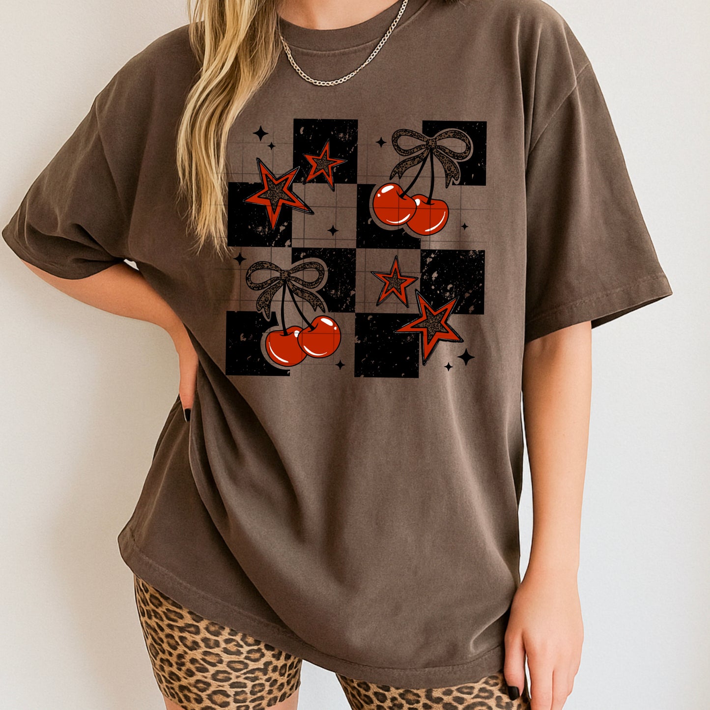 Cheetah Cherries and Stars-Ready to Press Transfer