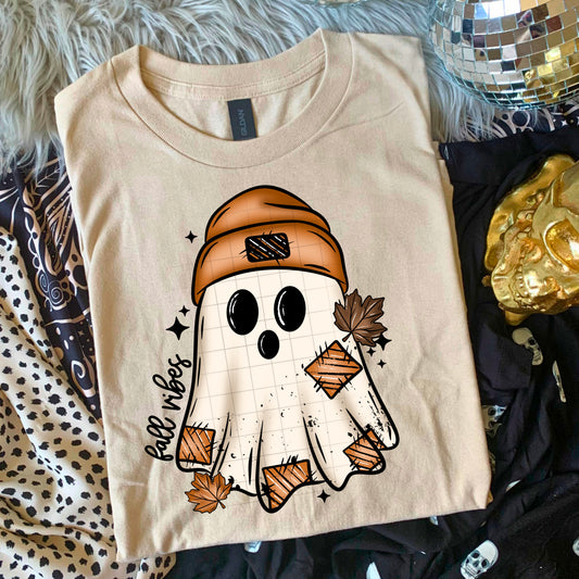 Fall Vibes Ghost with Patches-Ready to Press Transfer