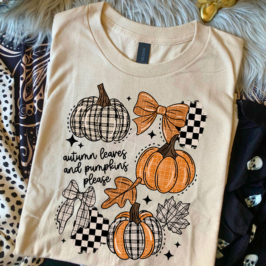 Autumn Leaves Pumpkins Please Plaid-Ready to Press Transfer