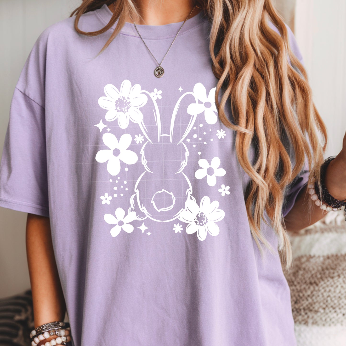Floral Bunny Single Color White-Ready to Press Transfer