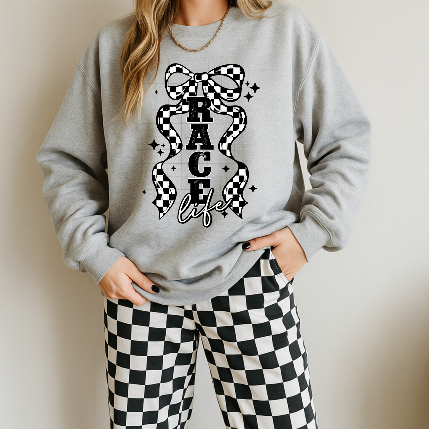 Race Life Checker Bow-Ready to Press Transfer