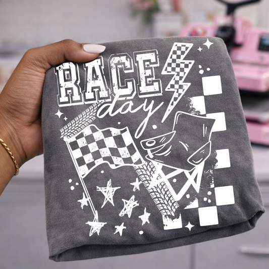 Race Day Single Color White-Ready to Press Transfer