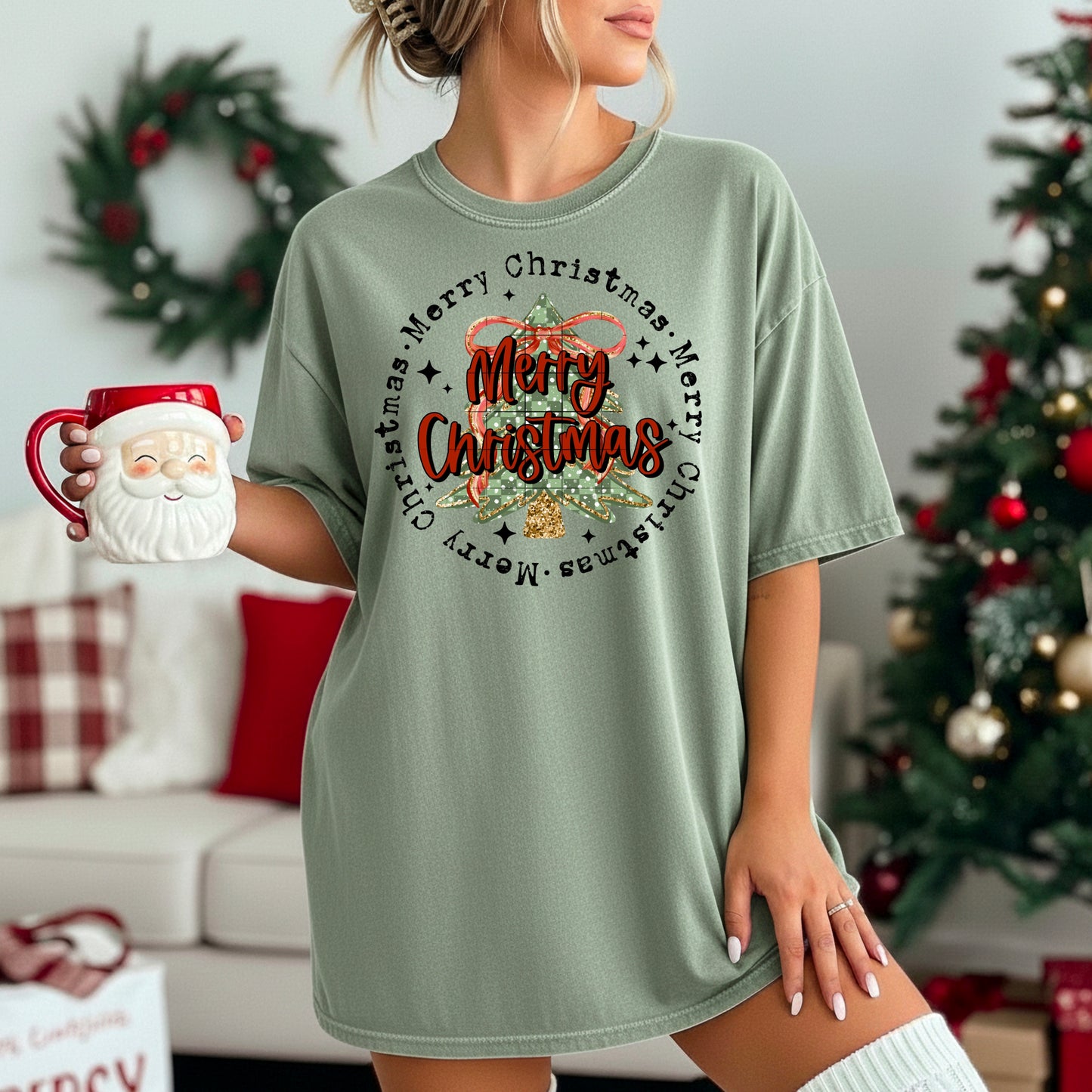 Merry Christmas Circle Black Words-Ready to Press Transfer