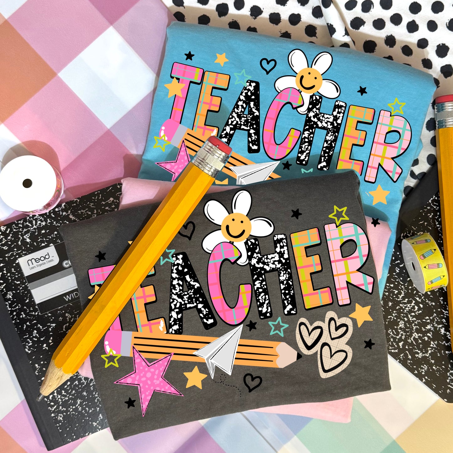 Teacher Pencil Happy Flower-Ready to Press Transfer