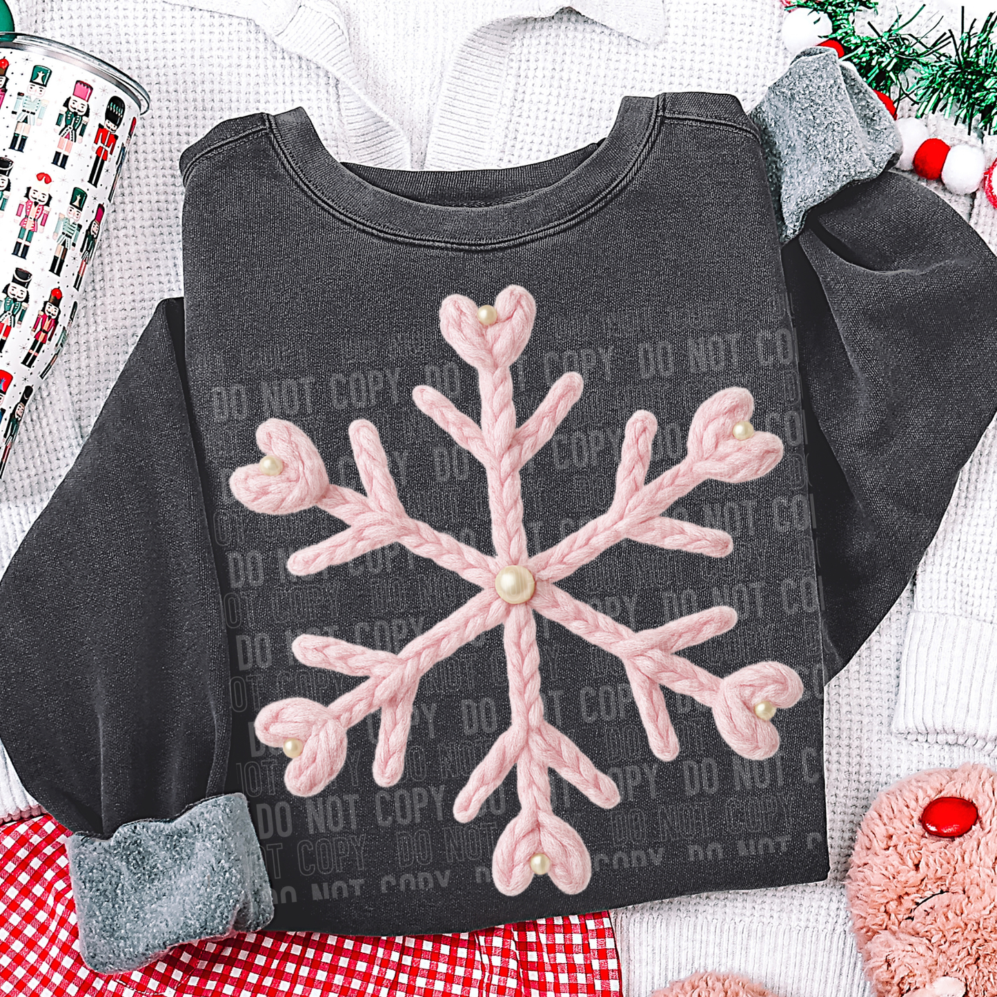 PINK SNOWFLAKE PEARL FAUX YARN-Ready to Press Transfer