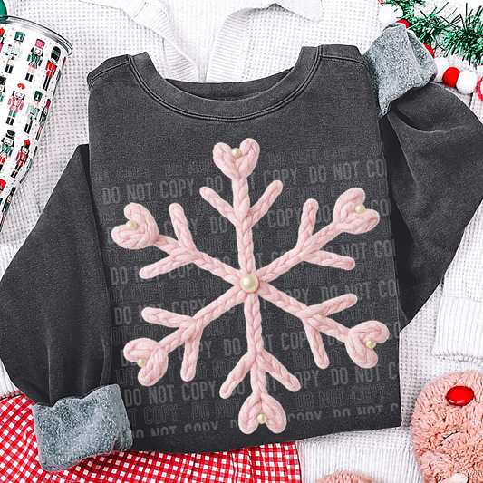PINK SNOWFLAKE PEARL FAUX YARN-Ready to Press Transfer
