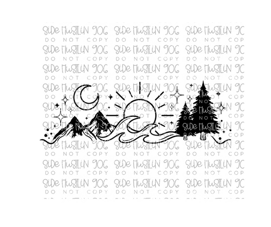 Mountains Trees and Waves-Ready to Press Transfer