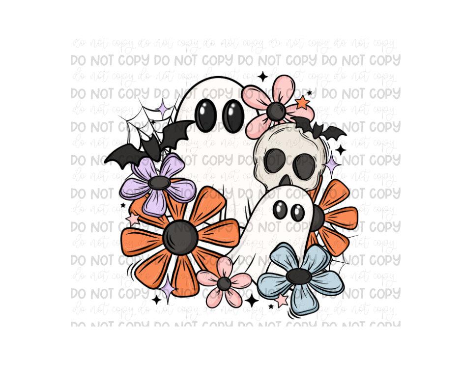 Spooky Florals ghost-Ready to Press Transfer