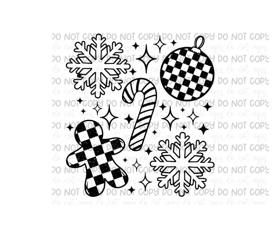 Checker Christmas Doodle-Ready to Press Transfer