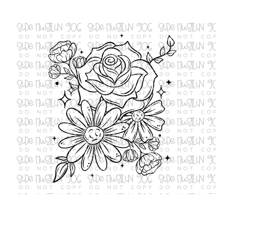 Florals Single Color-Ready to Press Transfer