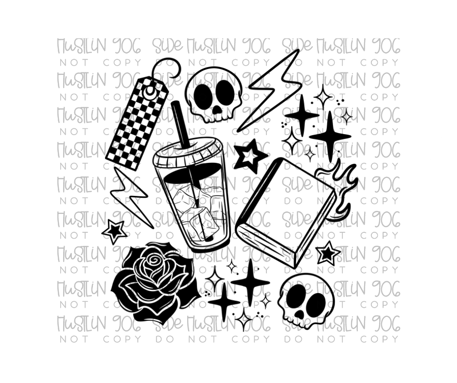 Single Color Edgy Books Collage-Ready to Press Transfer