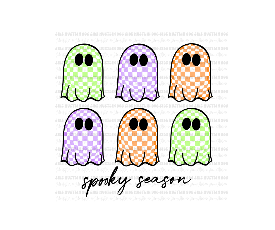 Spooky Checker Ghosties-Ready to Press Transfer