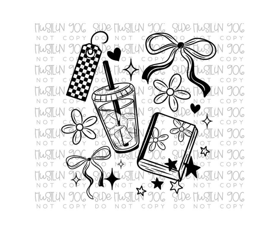 Single Color Girly Books Collage-Ready to Press Transfer