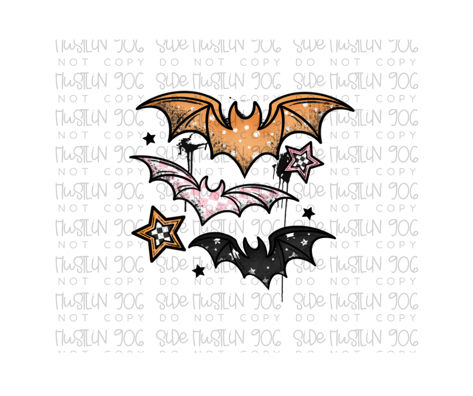 Grunge Patterned Bats no checker-Ready to Press Transfer