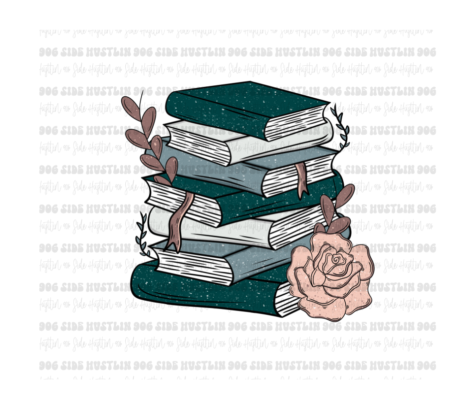 Floral Book stack-Ready to Press Transfer