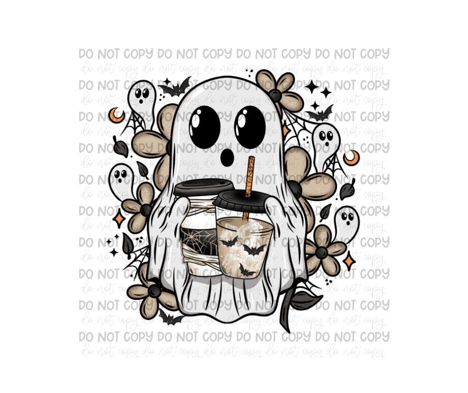 Floral Coffee Ghost -Ready to Press Transfer