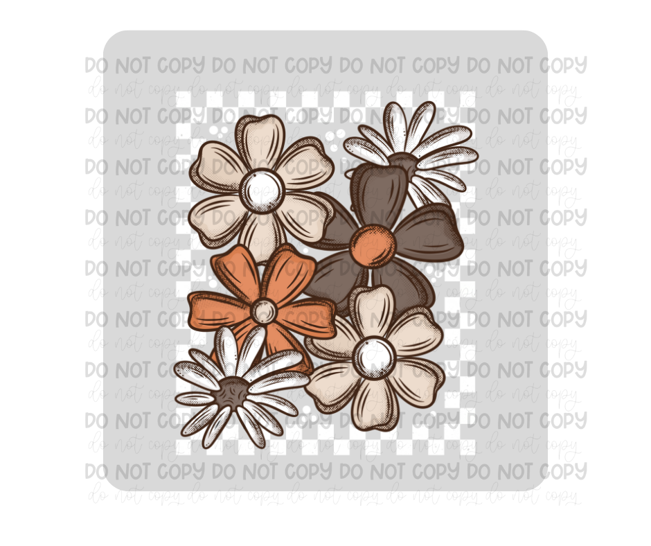 Fall Floral Checker white-Ready to Press Transfer