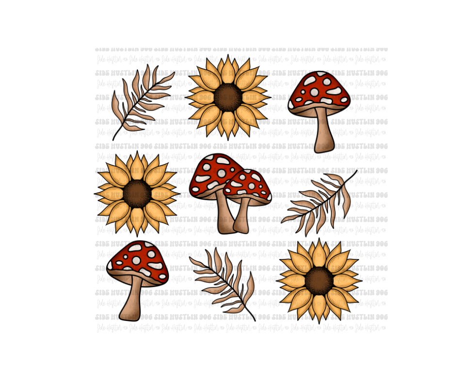 Mushroom Floral Grid-Ready to Press Transfer