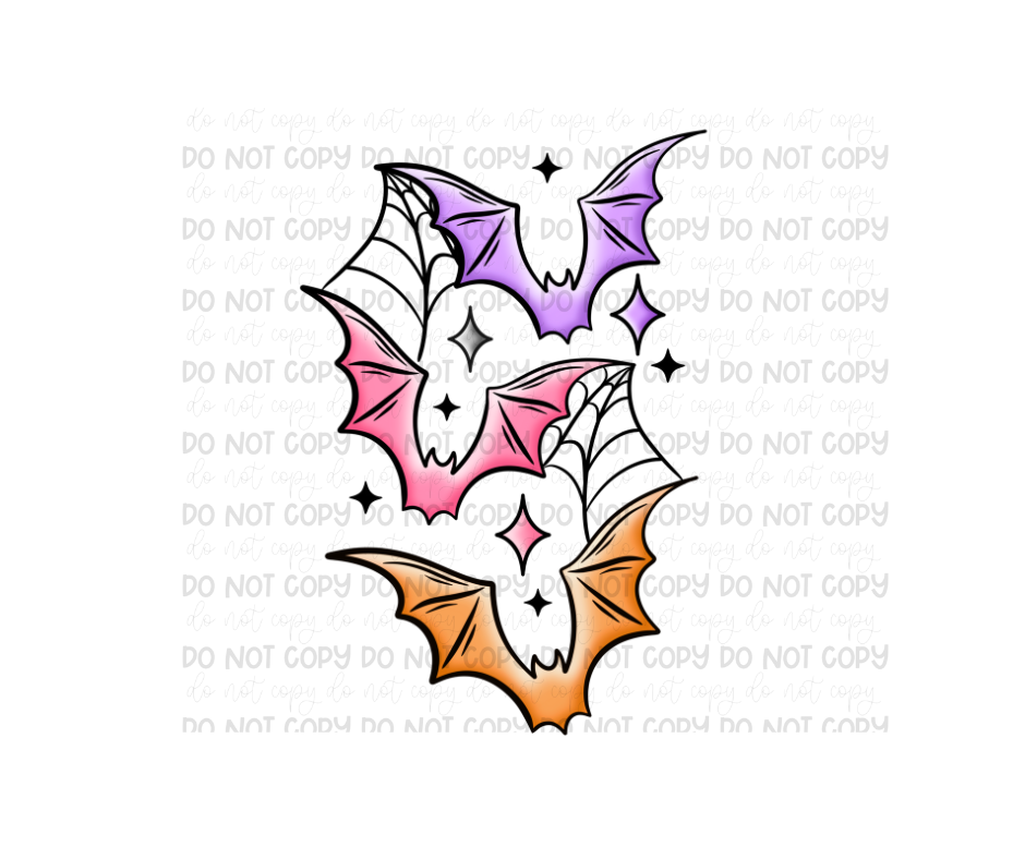 Purple Orange Pink Bats -Ready to Press Transfer