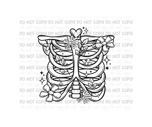 Floral rib cage single color-Ready to Press Transfer